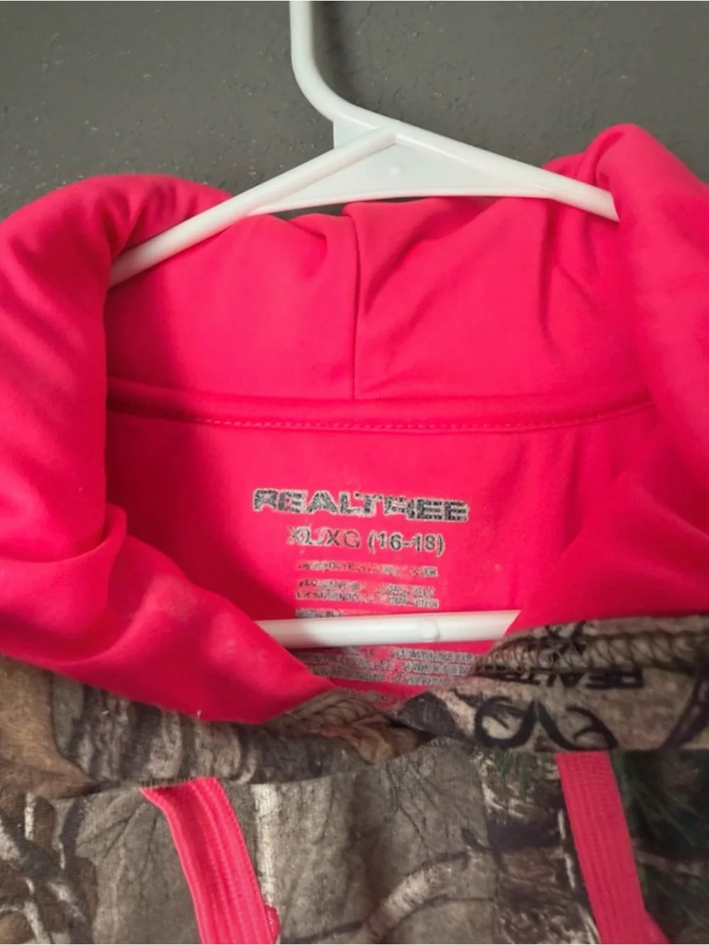 Realtree Camo Hoodie with Hot Pink Hood and Drawstrings